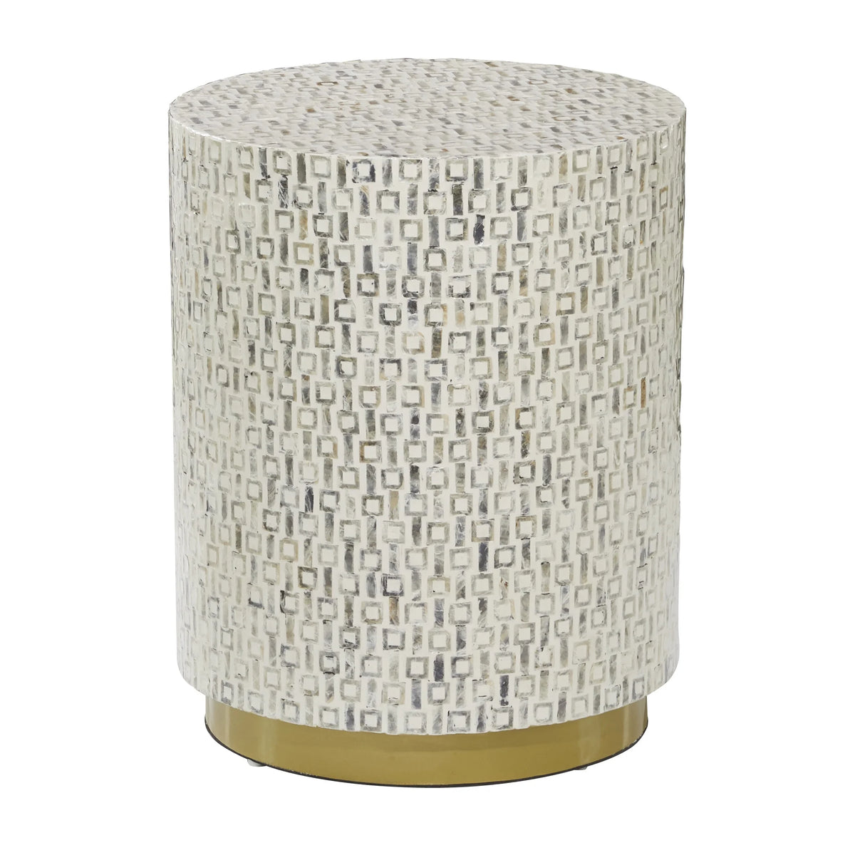 18" x 22" White Mother of Pearl Accent Table with Gold Base T96003
