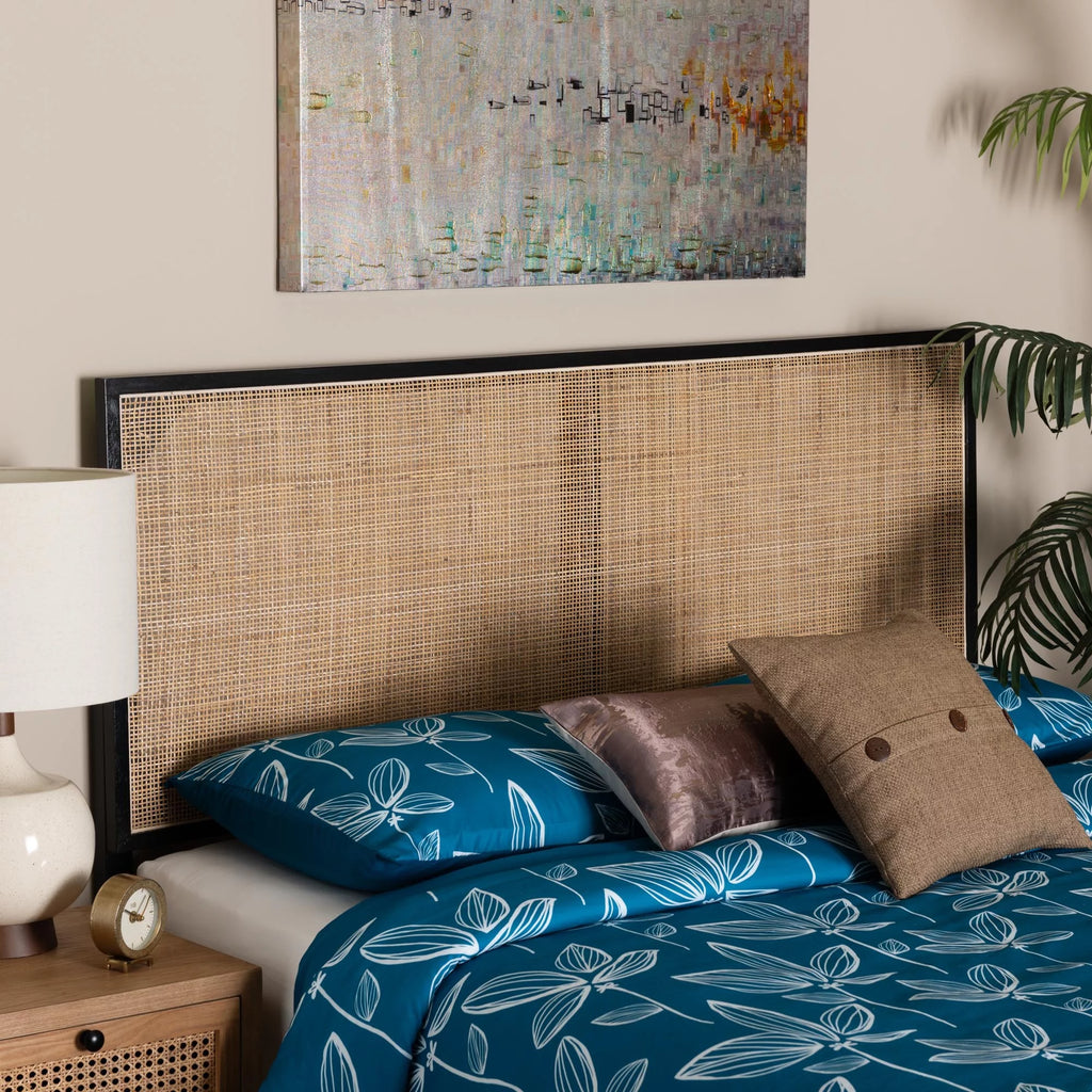 Black Bayur Wood and Natural Rattan Queen Size Headboard Q2754