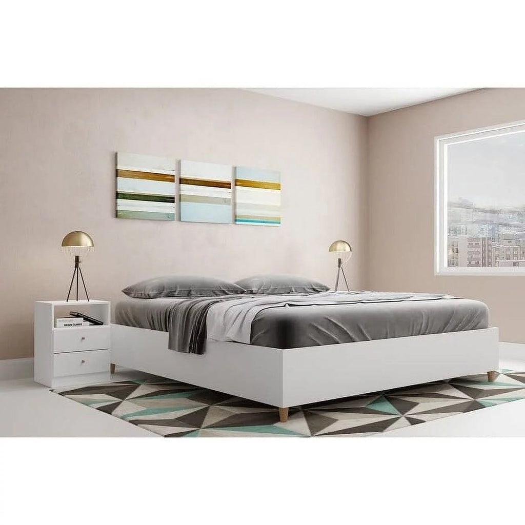 King Bed Frame MDF Wood Bed Base White M648