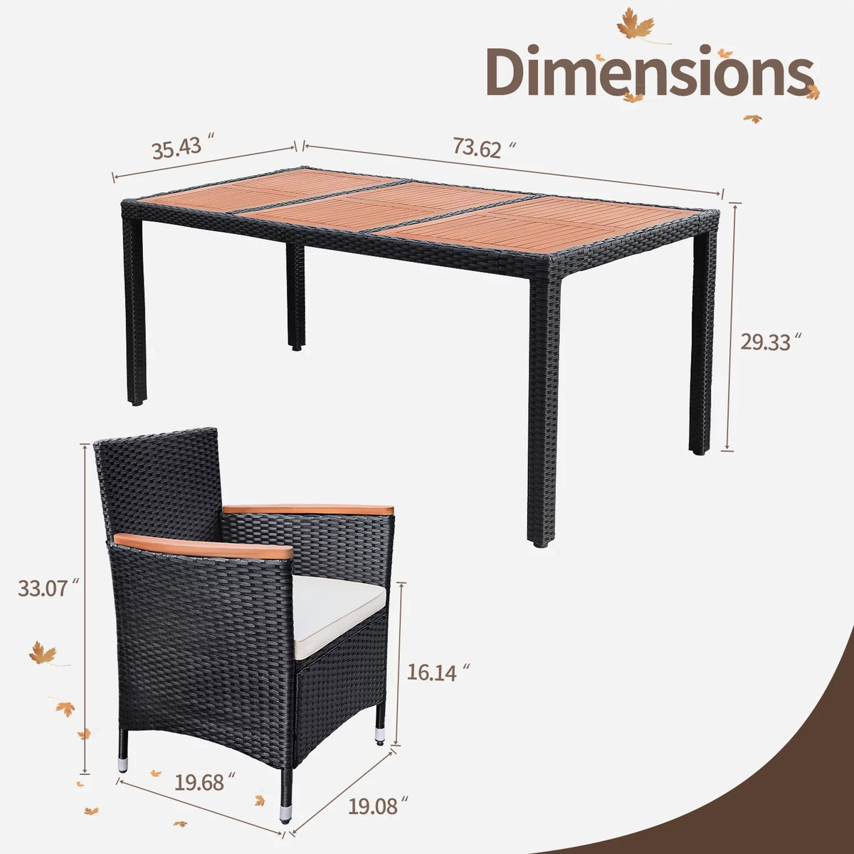 7 Pieces PE Rattan Wicker Patio Dining Set with Cushions G821