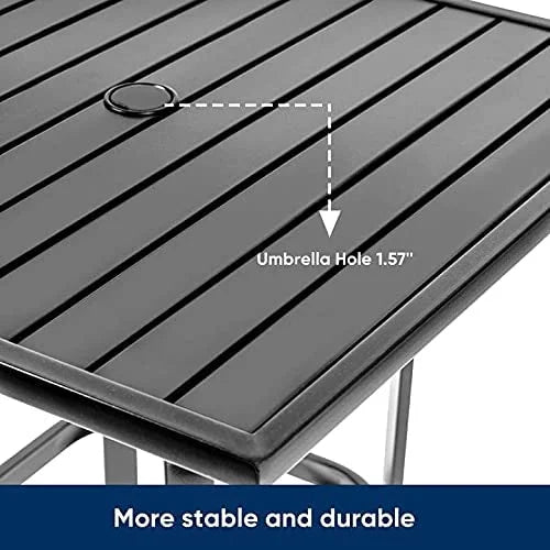 Black Square Patio Height Bar Table with Umbrella Hole S73764