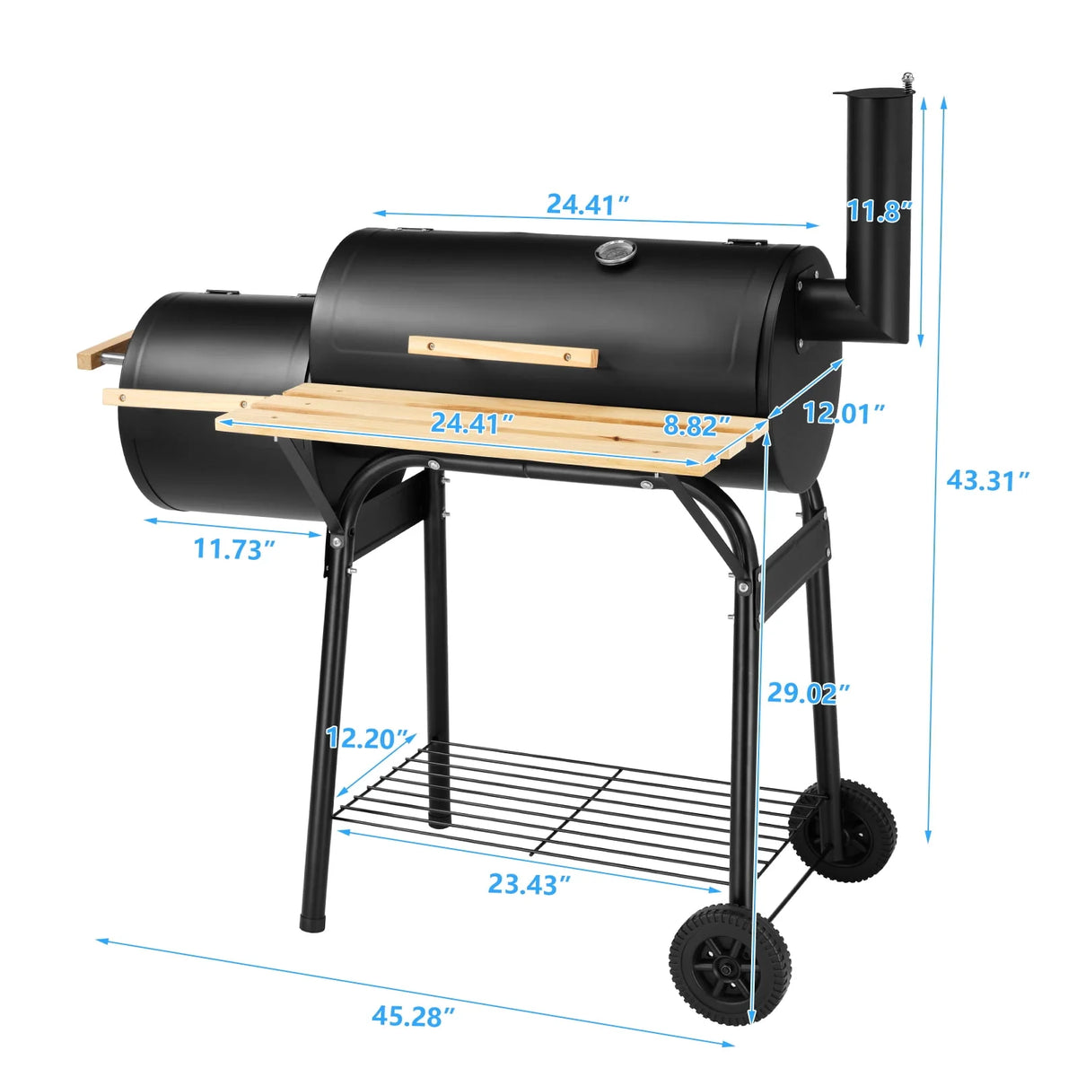 Charcoal Grill, 45.28-Inch Portable Offset Smoker with Wheels & Thermometer D663703