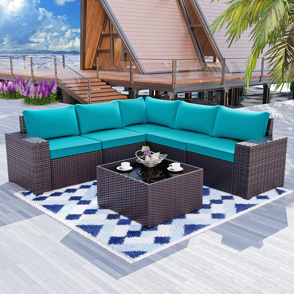 6 Pieces PE Rattan Wicker Patio Sofa Set with Cushions & Coffee Table A52172