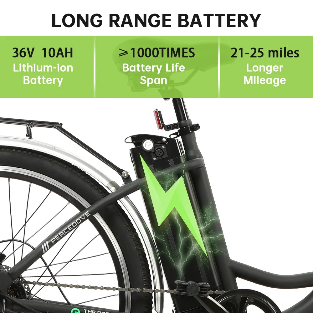 350 W 26" Step Through Electric Bicycle with Basket E69515