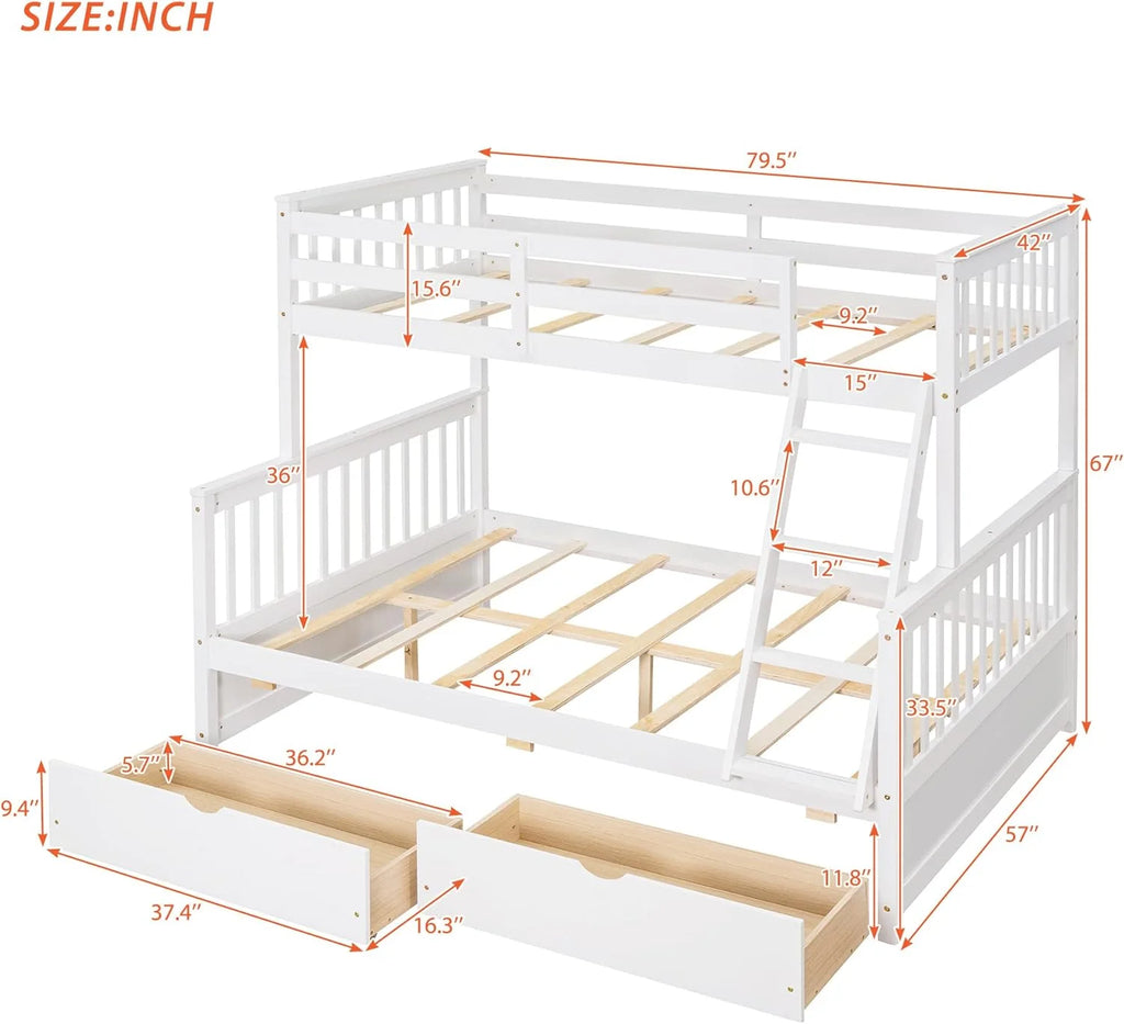 White Full Solid Wood Bed with Drawers and Ladders A64966