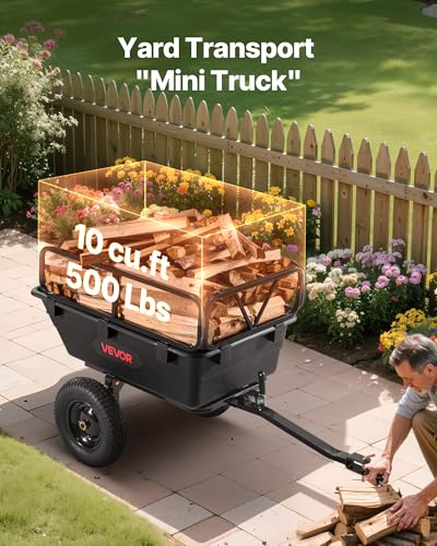Heavy Duty Tow Behind Steel Dump Cart 17 Cu.Ft. 600lbs Capacity 16in Tires A384300