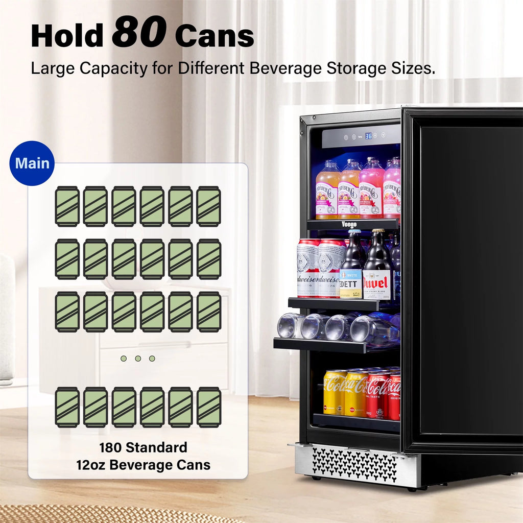 15" 80 Cans Beverage Refrigerator with Glass Door and Lock T614540