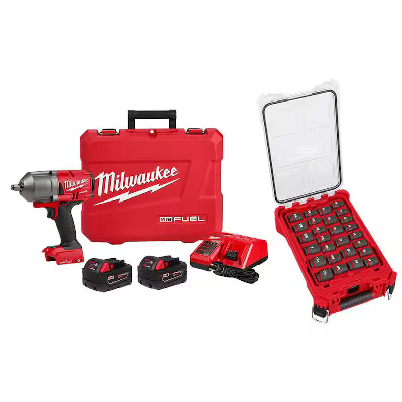 18V Brushless Cordless 1/2 in. Impact Wrench with Friction Ring and Impact Socket Set V6335