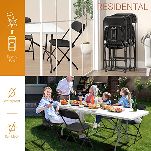 Black 4 Pack Stackable Plastic Folding Chairs with Metal Frame C174627