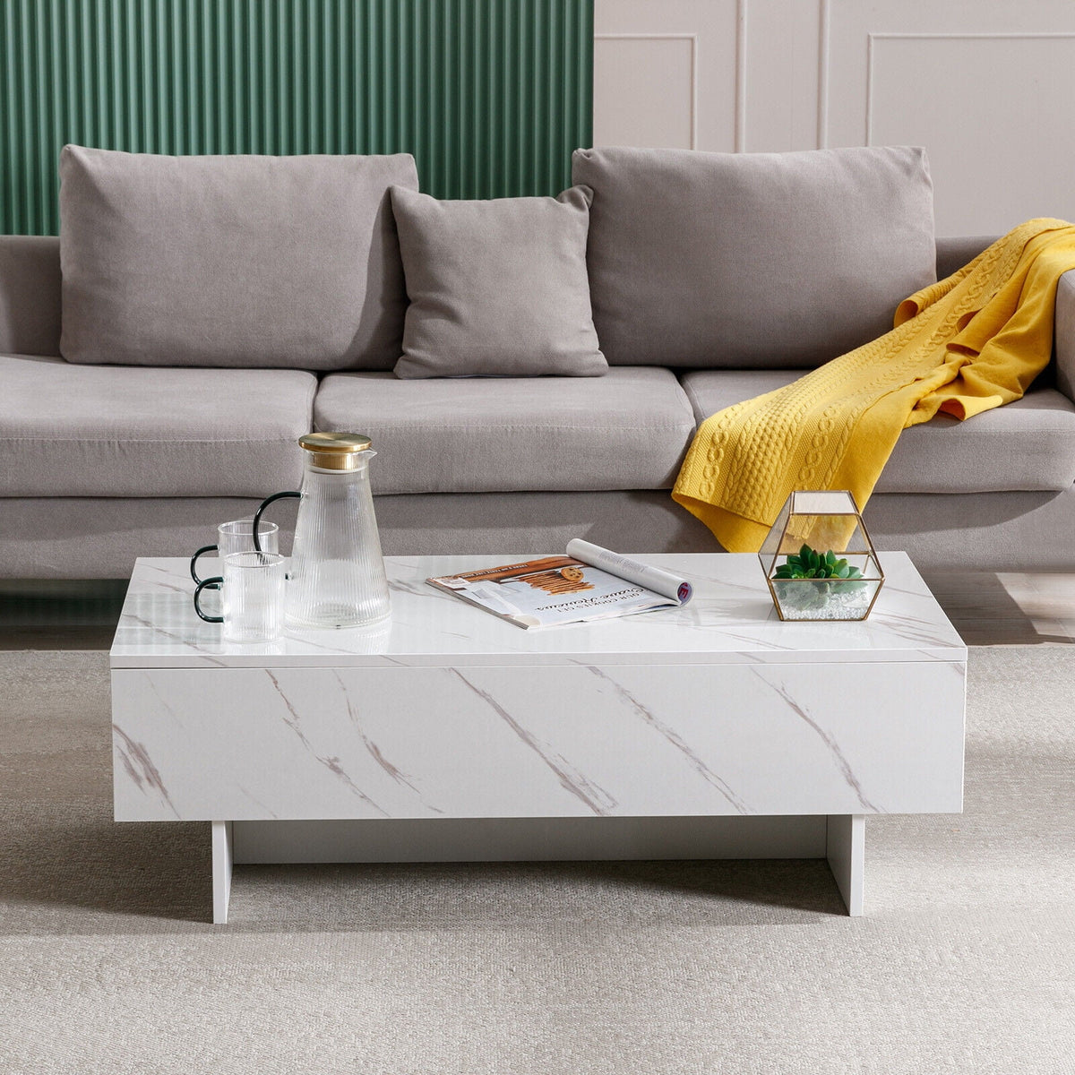 High Gloss White Marble Rectangle Coffee Table B704