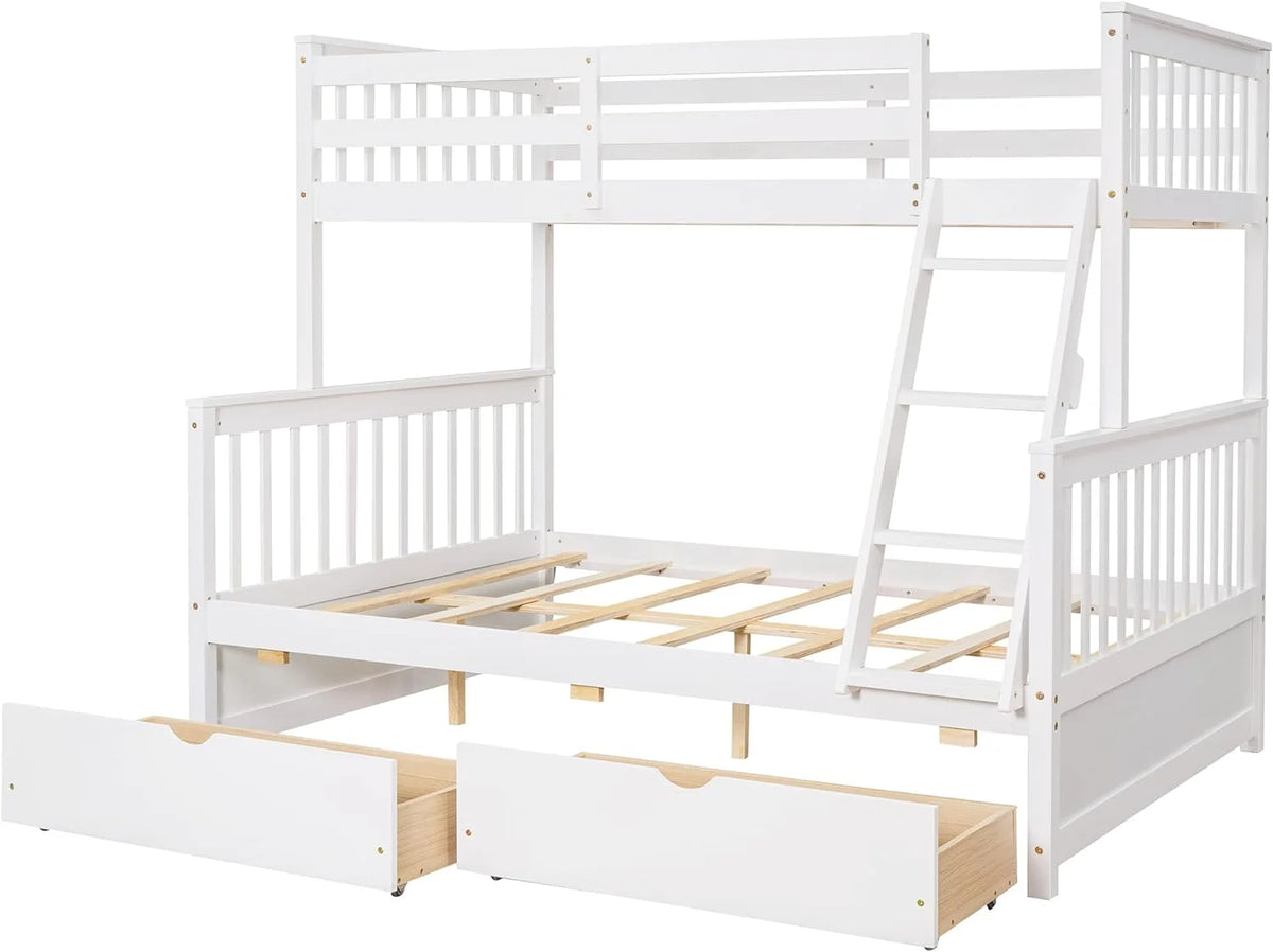 White Full Solid Wood Bed with Drawers and Ladders A64966