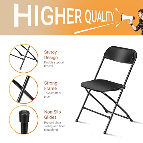 Black 4 Pack Stackable Plastic Folding Chairs with Metal Frame C174627