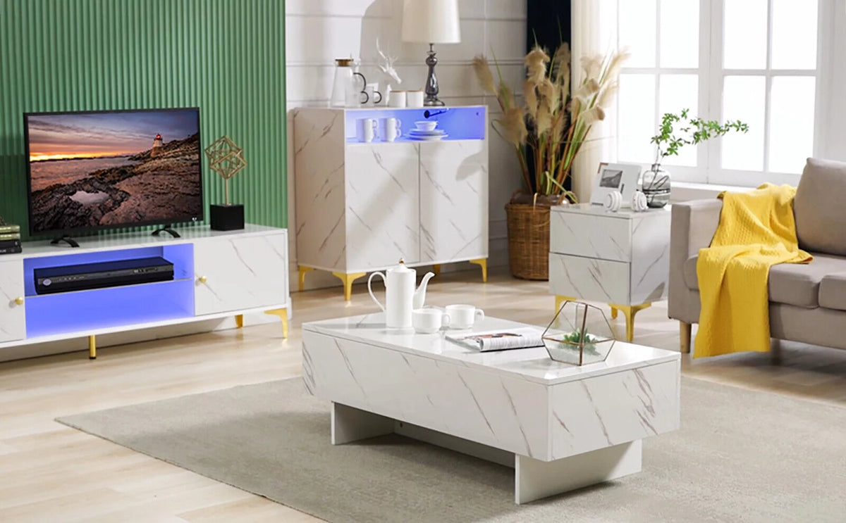 High Gloss White Marble Rectangle Coffee Table B704