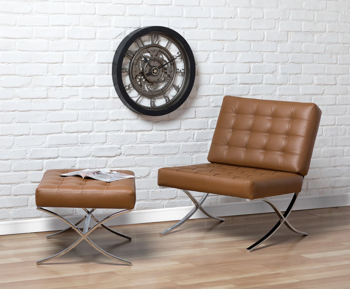 Caramel Brown Bonded Leather Tufted Ottoman T102