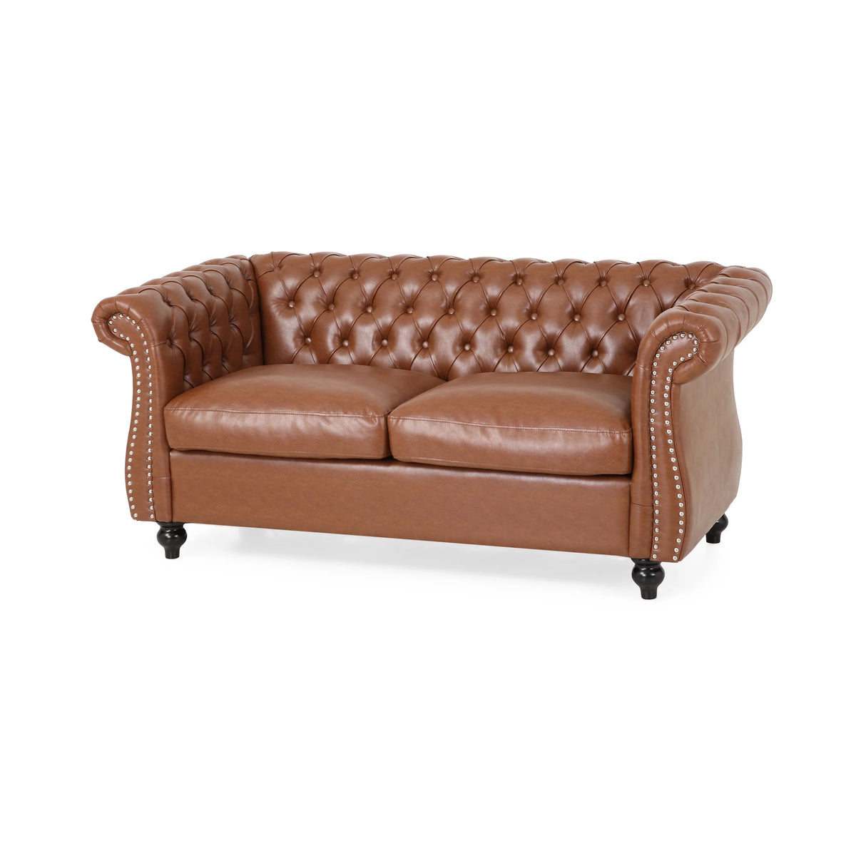 Cognac Brown Faux Leather Loveseat W836468