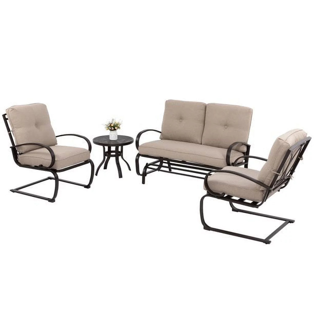 4 Pieces Outdoor Metal Patio Furniture Set with Coffee Table Blue J927