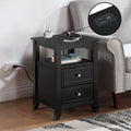 Black Two-Drawer End Table with Charging Station and Shelf Y87540