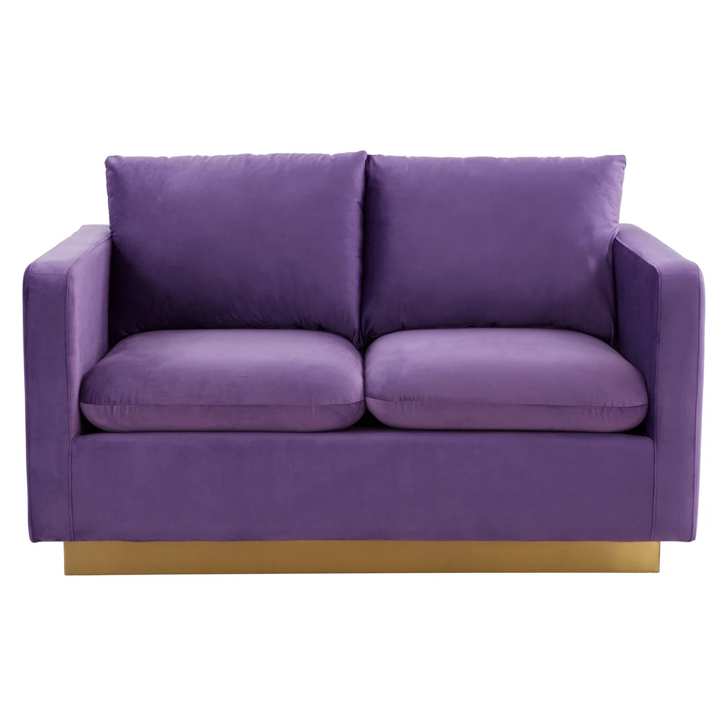 Upholstered Velvet Loveseat with Gold Frame N326