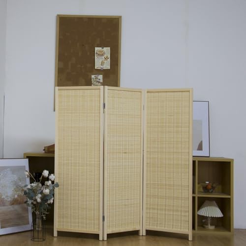 Beige 3.95 FT Tall Bamboo Folding Room Divider D4519