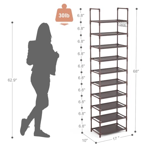 10 Tiers Tall Shoe Rack 20-25 Pairs Narrow Shoe Shelf Black G13833