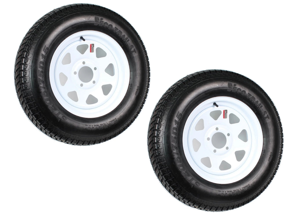 2-Pk Trailer Tire On Rim ST205/75D15 5 Hole White Spoke Wheel M592