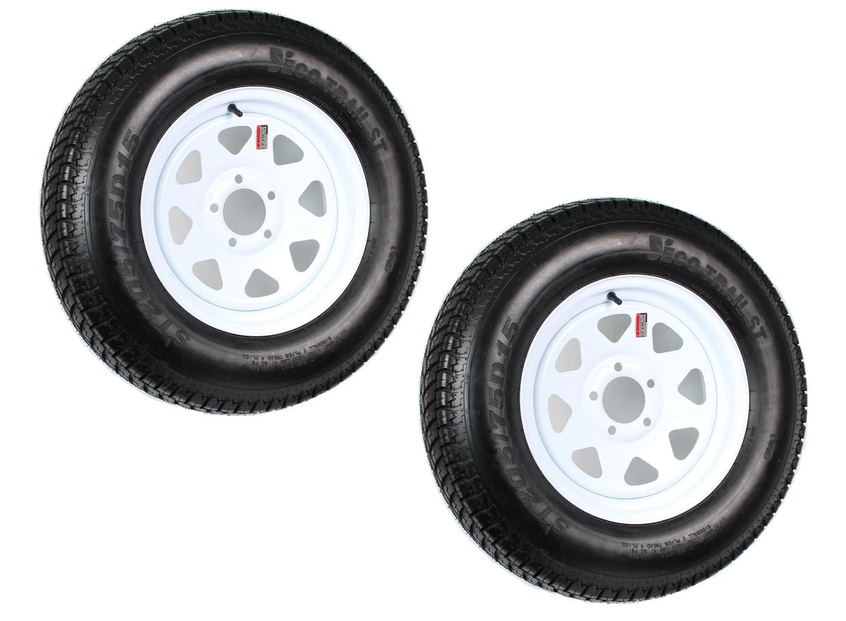 2-Pk Trailer Tire On Rim ST205/75D15 5 Hole White Spoke Wheel M592
