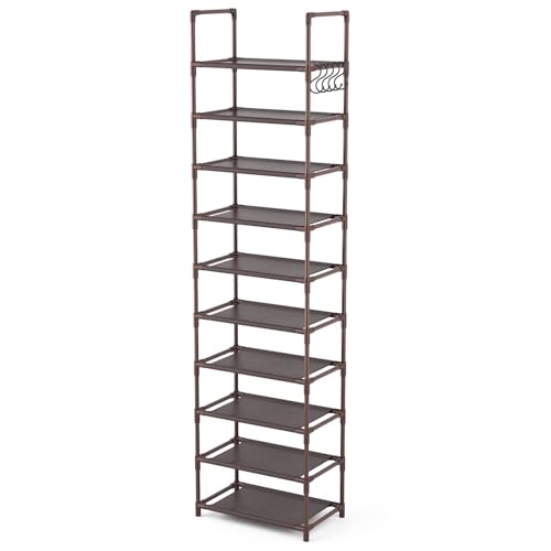 10 Tiers Tall Shoe Rack 20-25 Pairs Narrow Shoe Shelf Black G13833