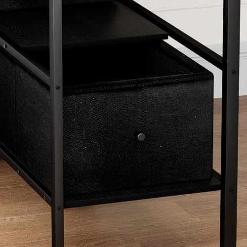 Black Full Size Loft Bed with L-Shaped Desk and Stairs H314556