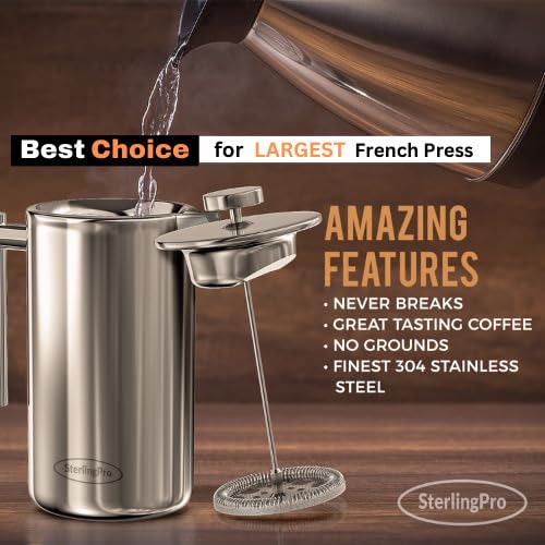 1.75L Double Walled Stainless Steel French Press Coffee Maker with 2 Extra Filters N8223