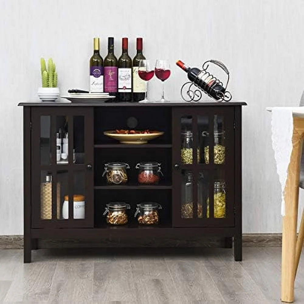 Brown Wood TV Stand with 2 Cabinets and 3 Open Shelves M63269