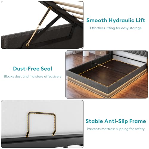 Queen Size Storage Bed Frame with Headboard and LED Lights E77318