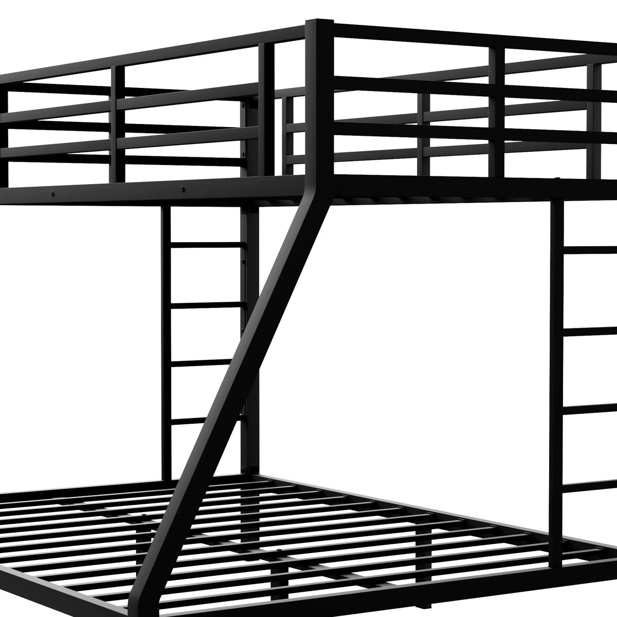 Black Twin XL over Queen Metal Bunk Bed with Ladder and Guardrails Y317