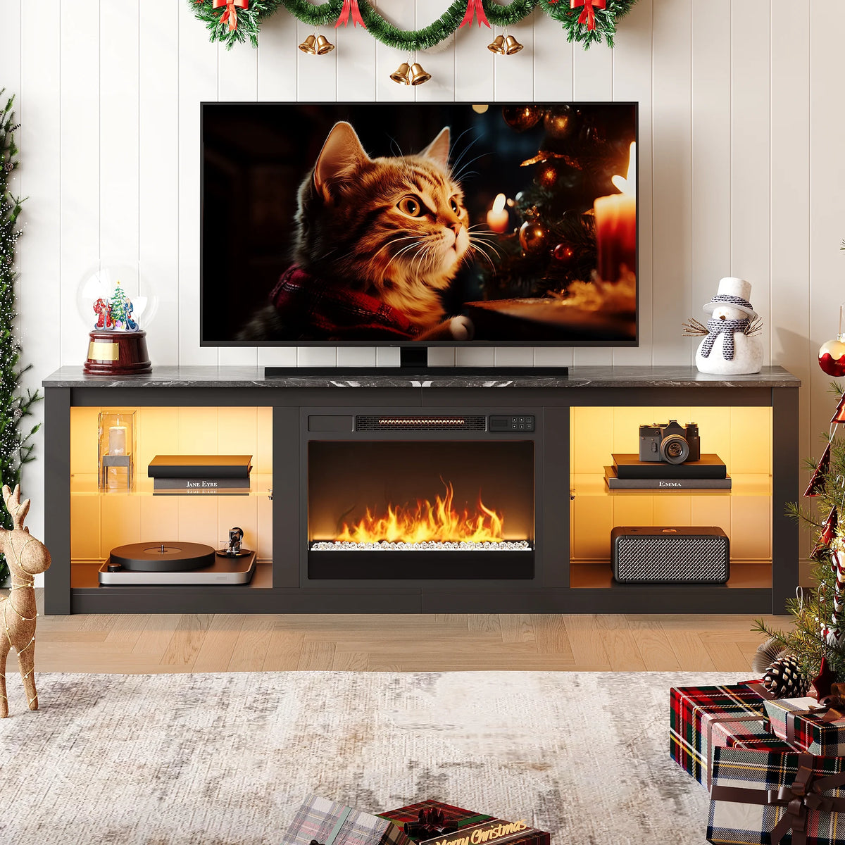 Black Electric Fireplace TV Stand N9446