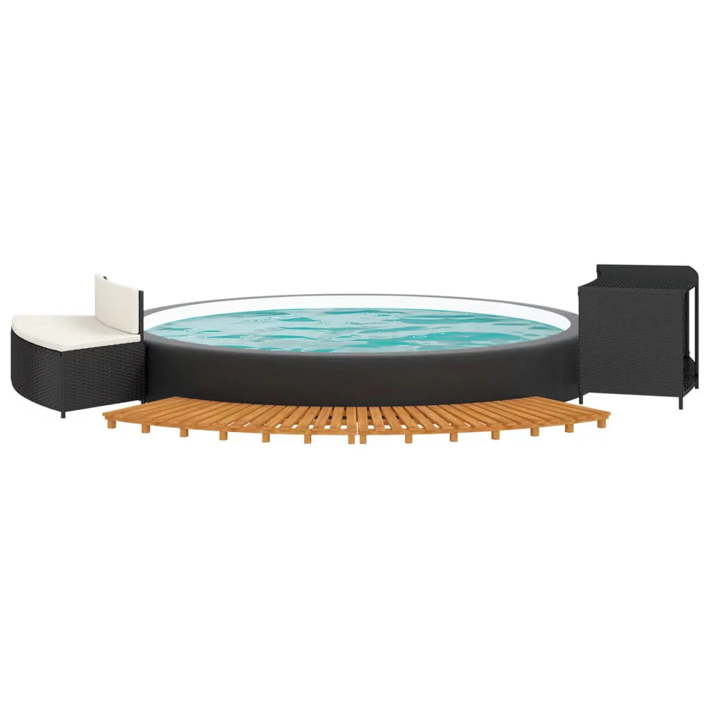 Black Poly Rattan and Solid Wood Acacia Spa Surround C112946