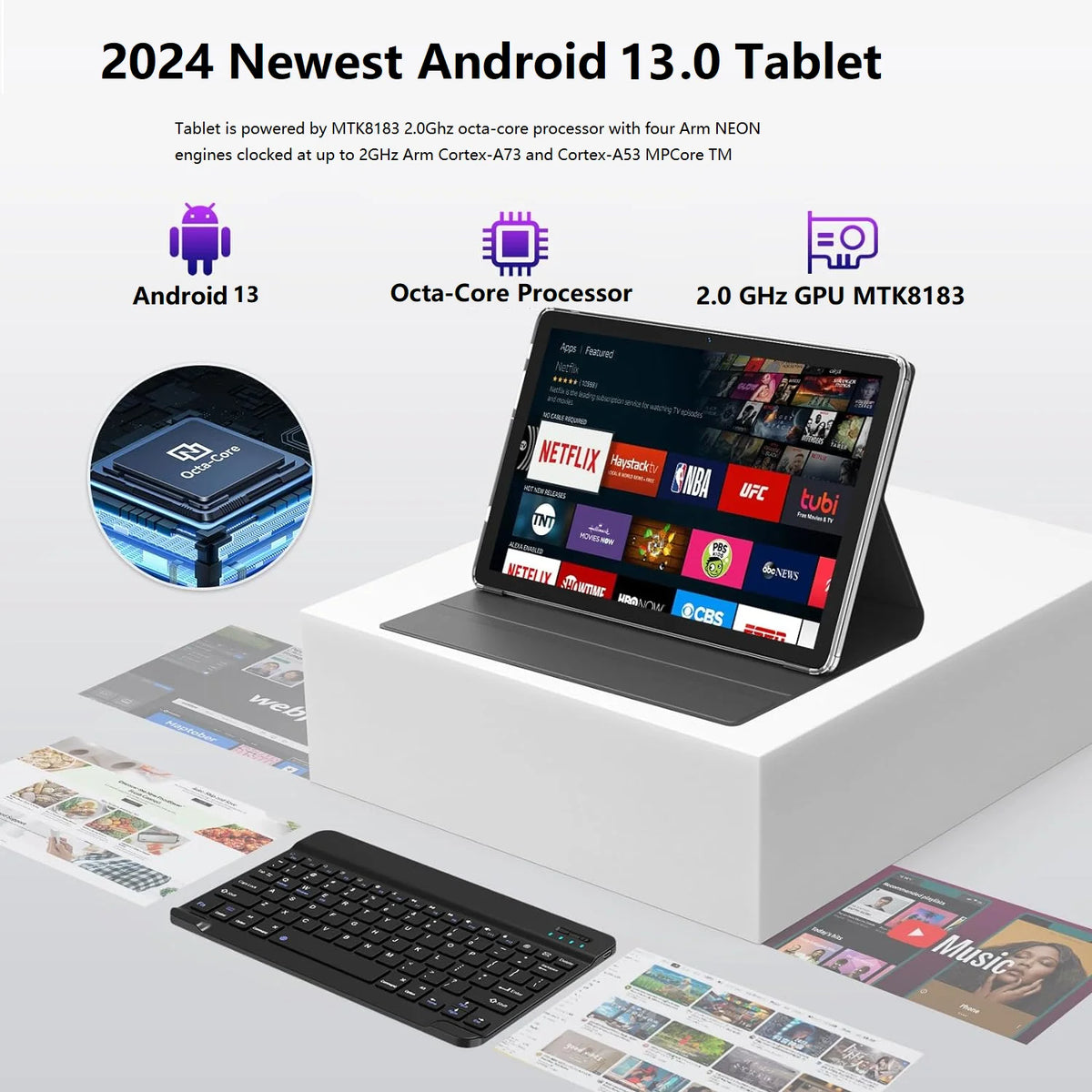 10 Inch Android Tablet with Keyboard 128GB ROM Octa-Core 2 In 1 Tablet K818