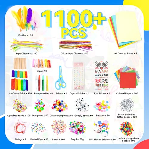 1100+ PCS Toddler DIY Craft Art Supply Set with 3 Layered Folding Storage Box N5705