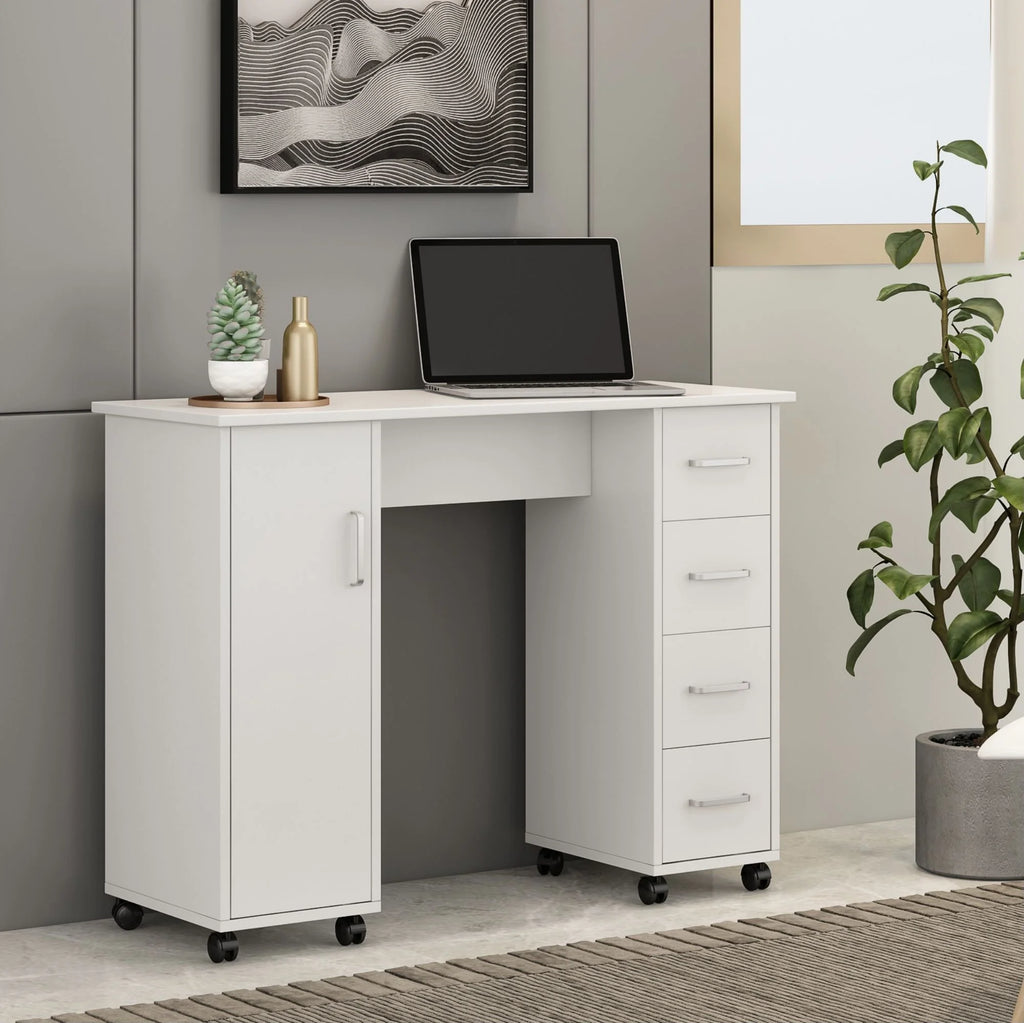 White Computer Desk with Drawers and Locker N538518