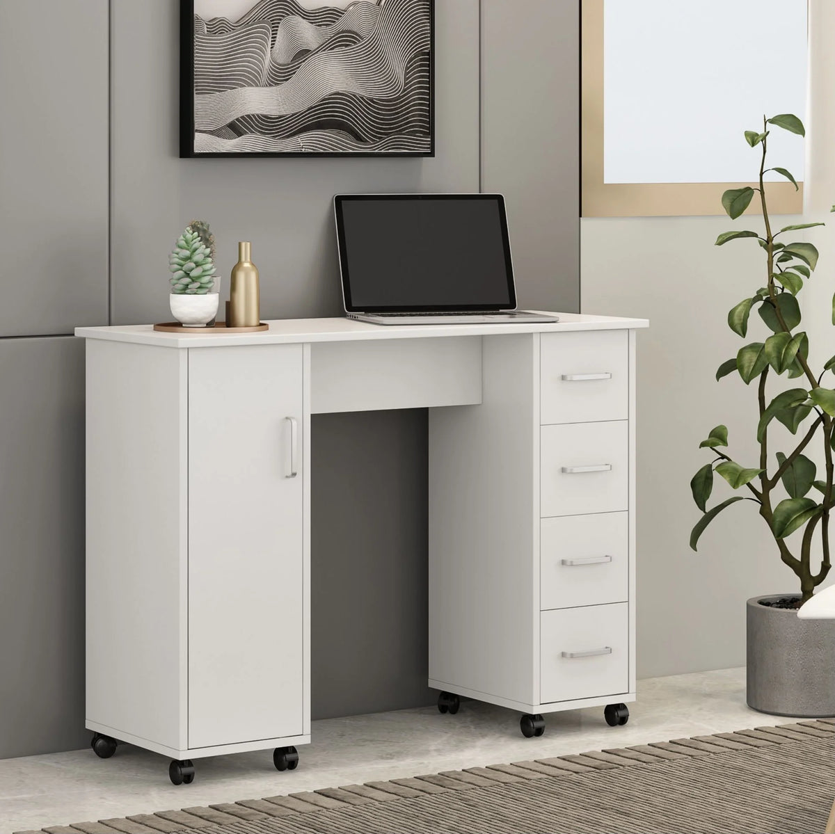 White Computer Desk with Drawers and Locker N538518