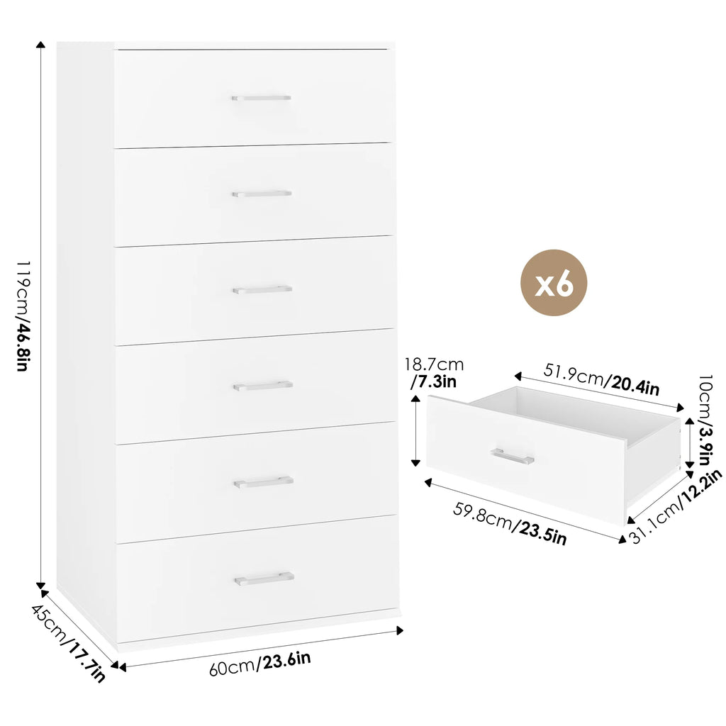 White 6 Drawer Wood Dresser M8269