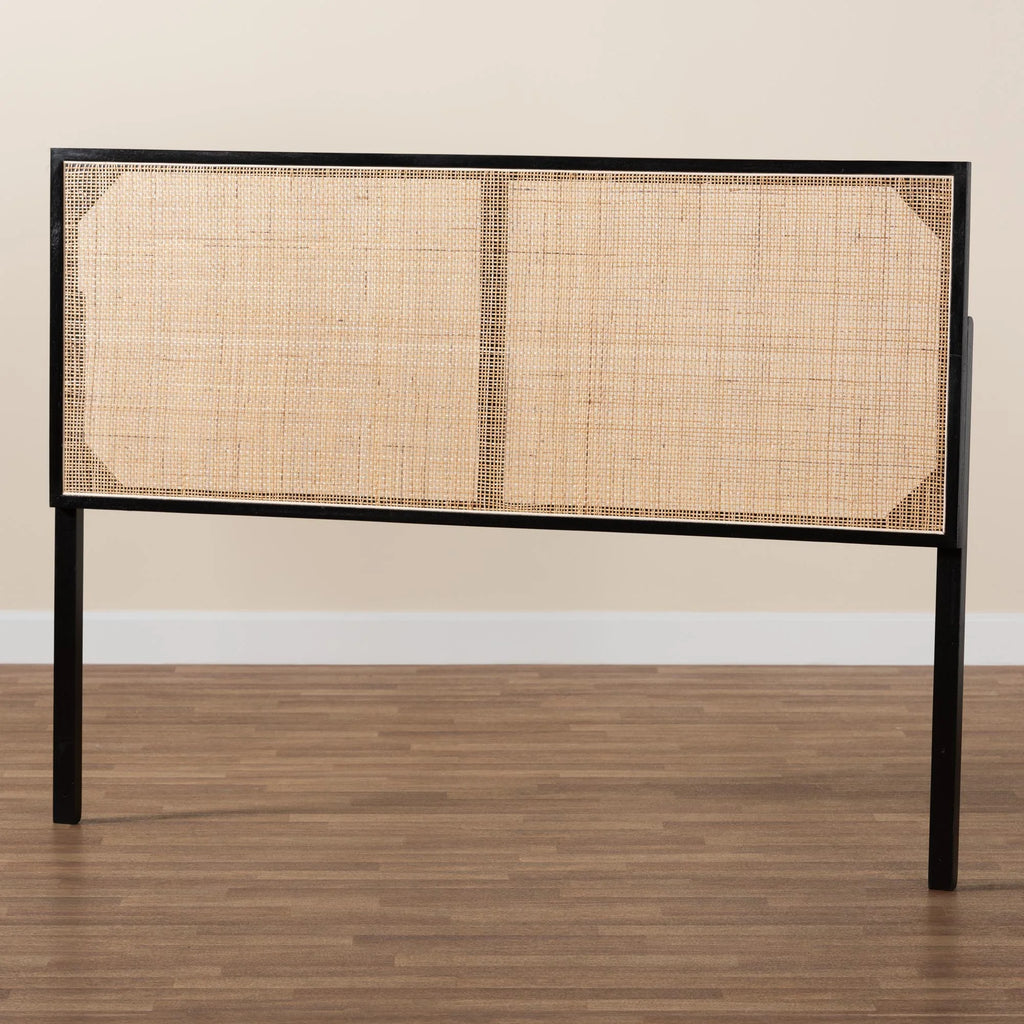 Black Bayur Wood and Natural Rattan Queen Size Headboard Q2754