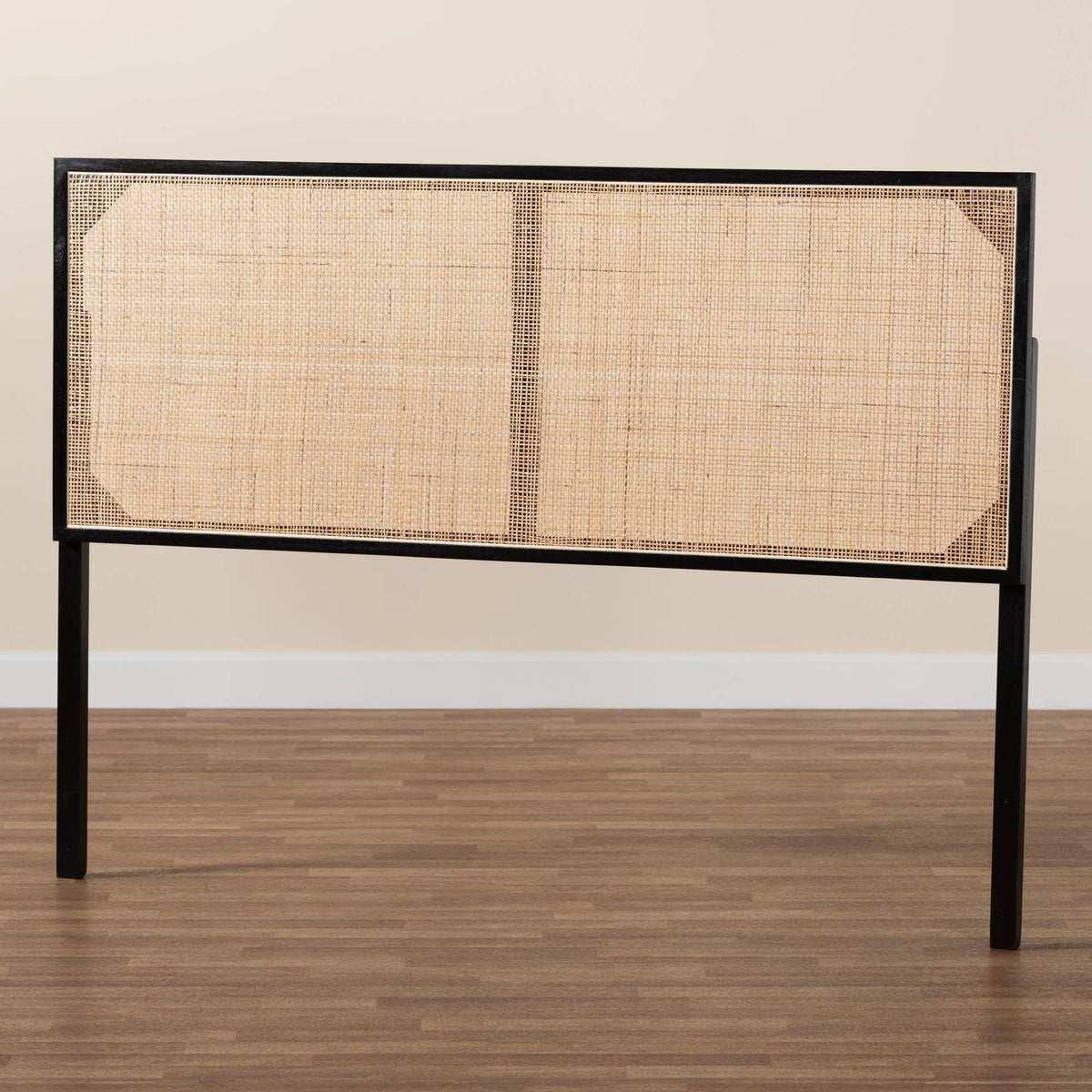Black Bayur Wood and Natural Rattan Queen Size Headboard Q2754