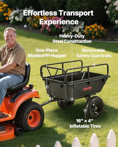 Heavy Duty Tow Behind Steel Dump Cart 17 Cu.Ft. 600lbs Capacity 16in Tires A384300
