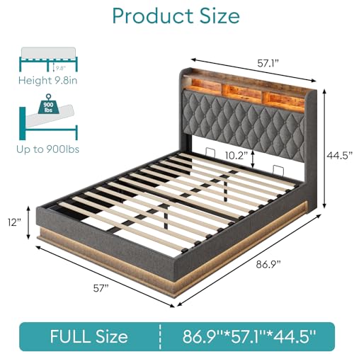 Queen Size Storage Bed Frame with Headboard and LED Lights E77318