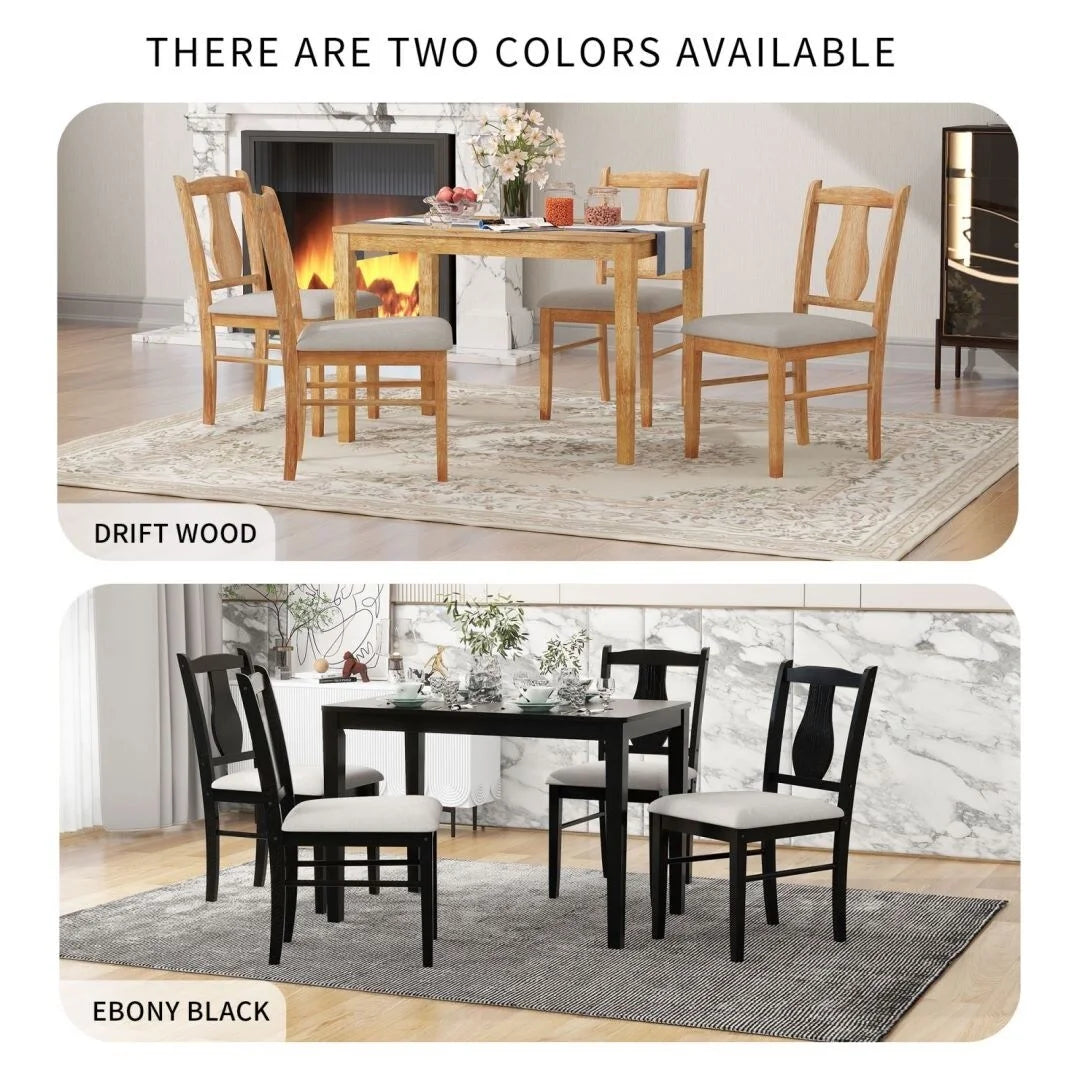 5-Piece Wooden Dining Table Set with 4 Upholstered Chairs D752976