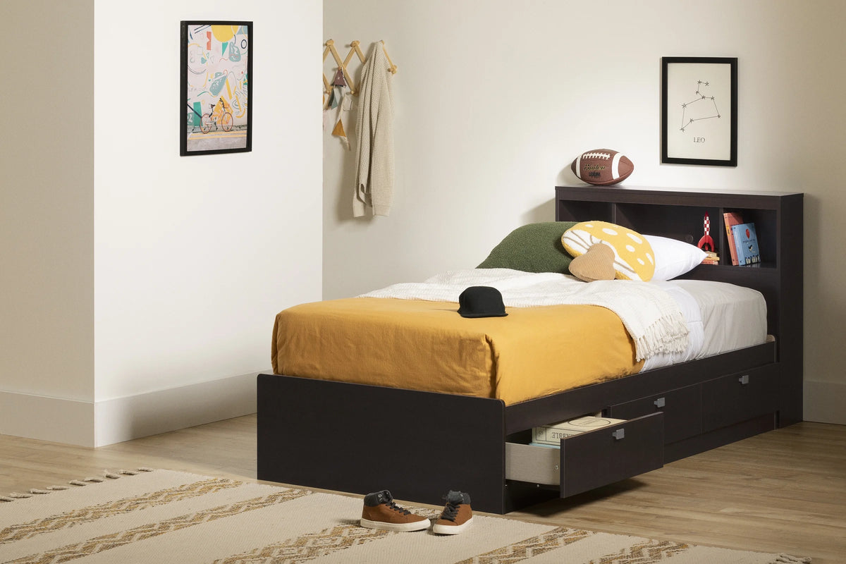 Twin 3-Drawer Storage Bed with Bookcase Headboard H3240