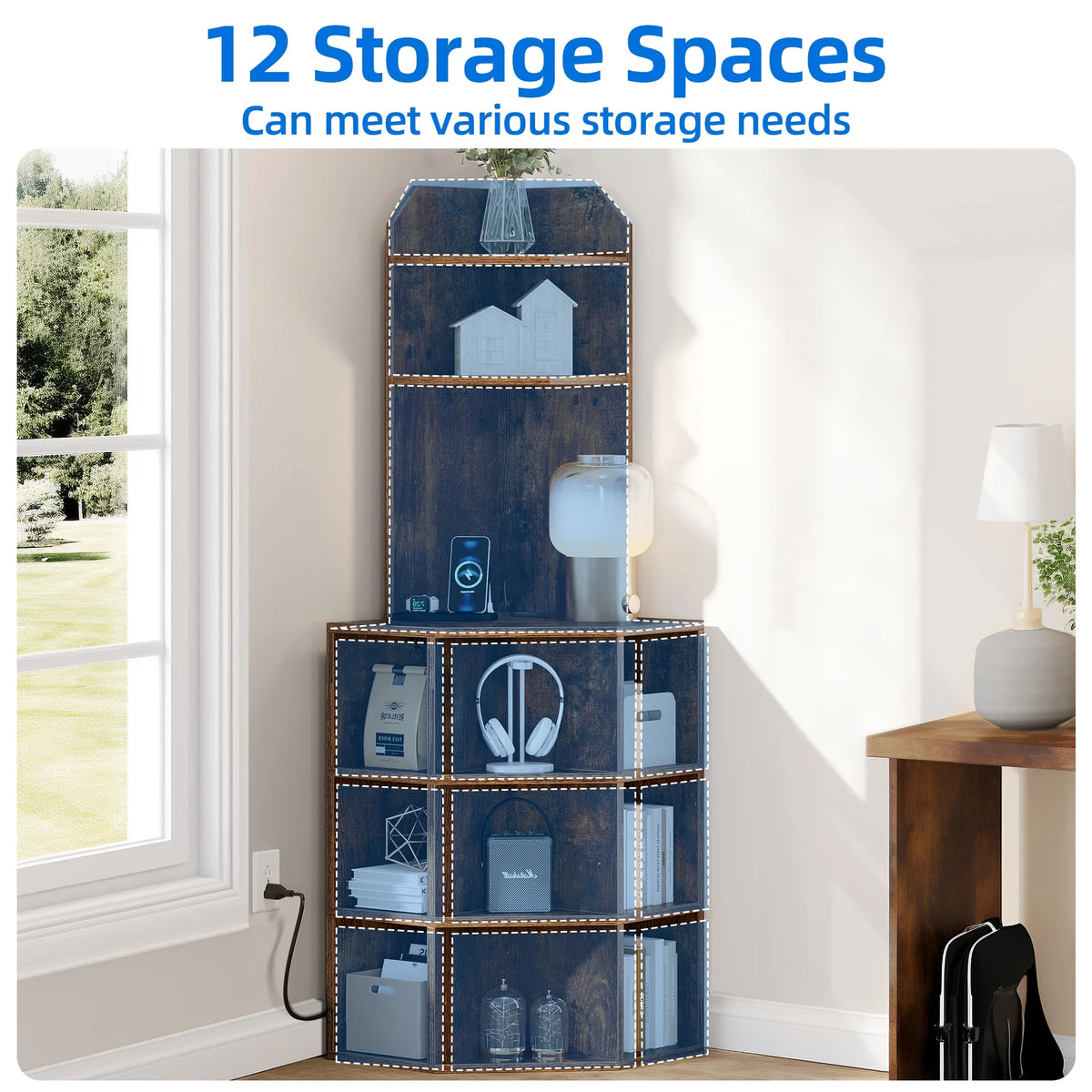 5-Tier Corner Shelf with USB Ports and Outlets R9224