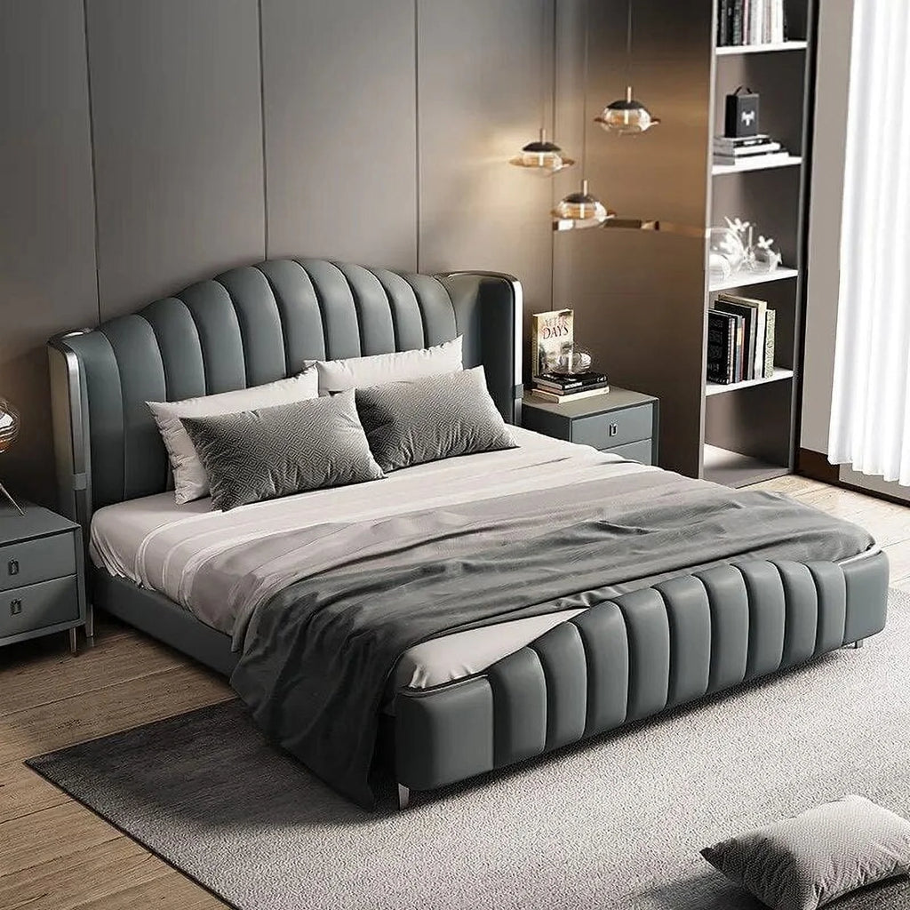 Soft Double Bed Frame with Leather Headboard X875238