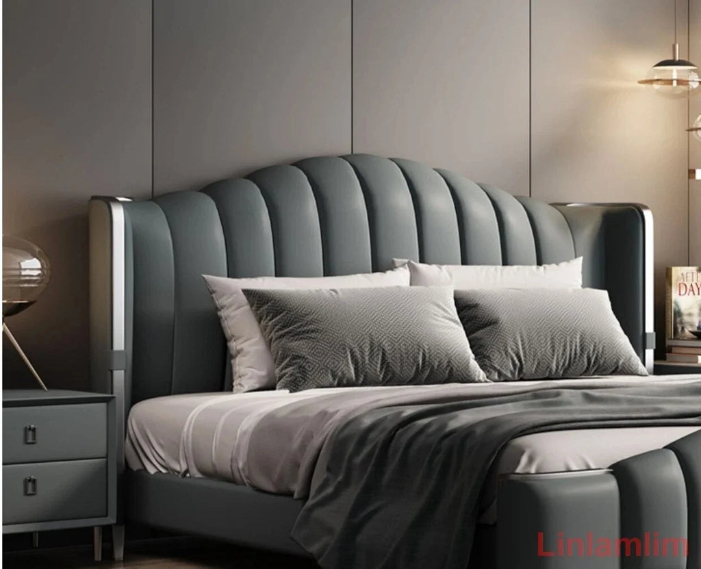 Soft Double Bed Frame with Leather Headboard X875238