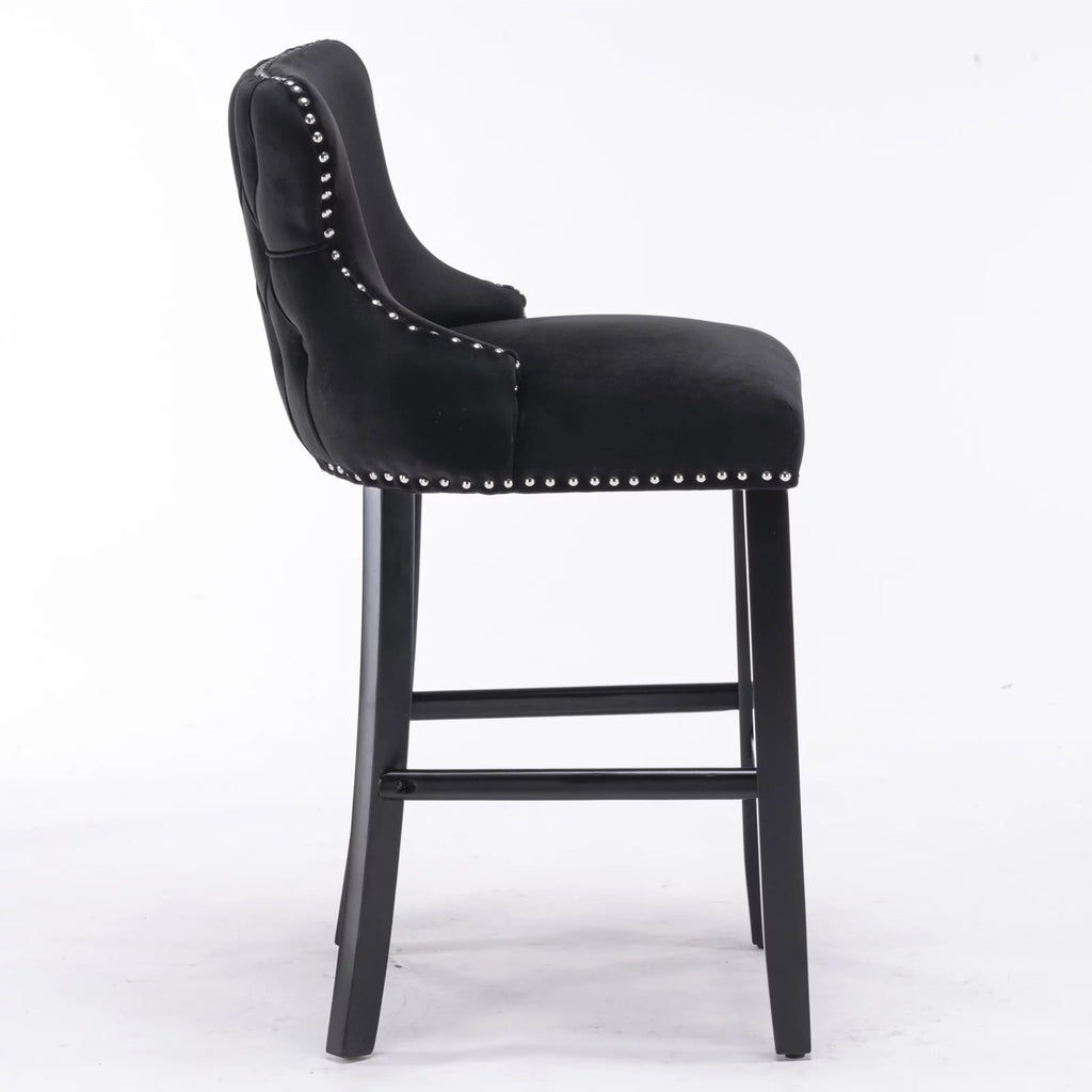 Black Velvet Upholstered Bar Stools Set of 2 Y828