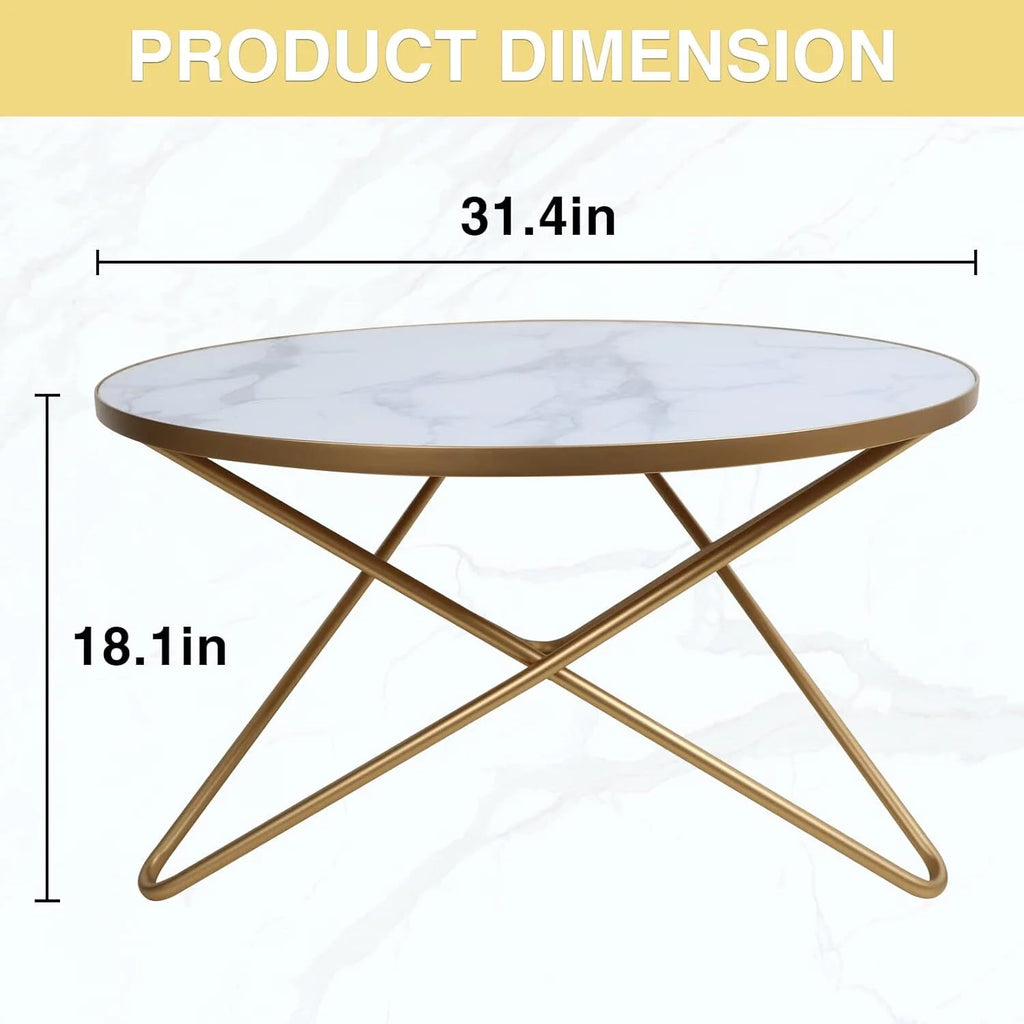 Round Coffee Table with White Faux Marble Top J570